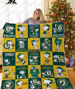 Oakland Athletics Snoopy Love Quilt Bedding Set - Personalized Gifts for Baseball Fans