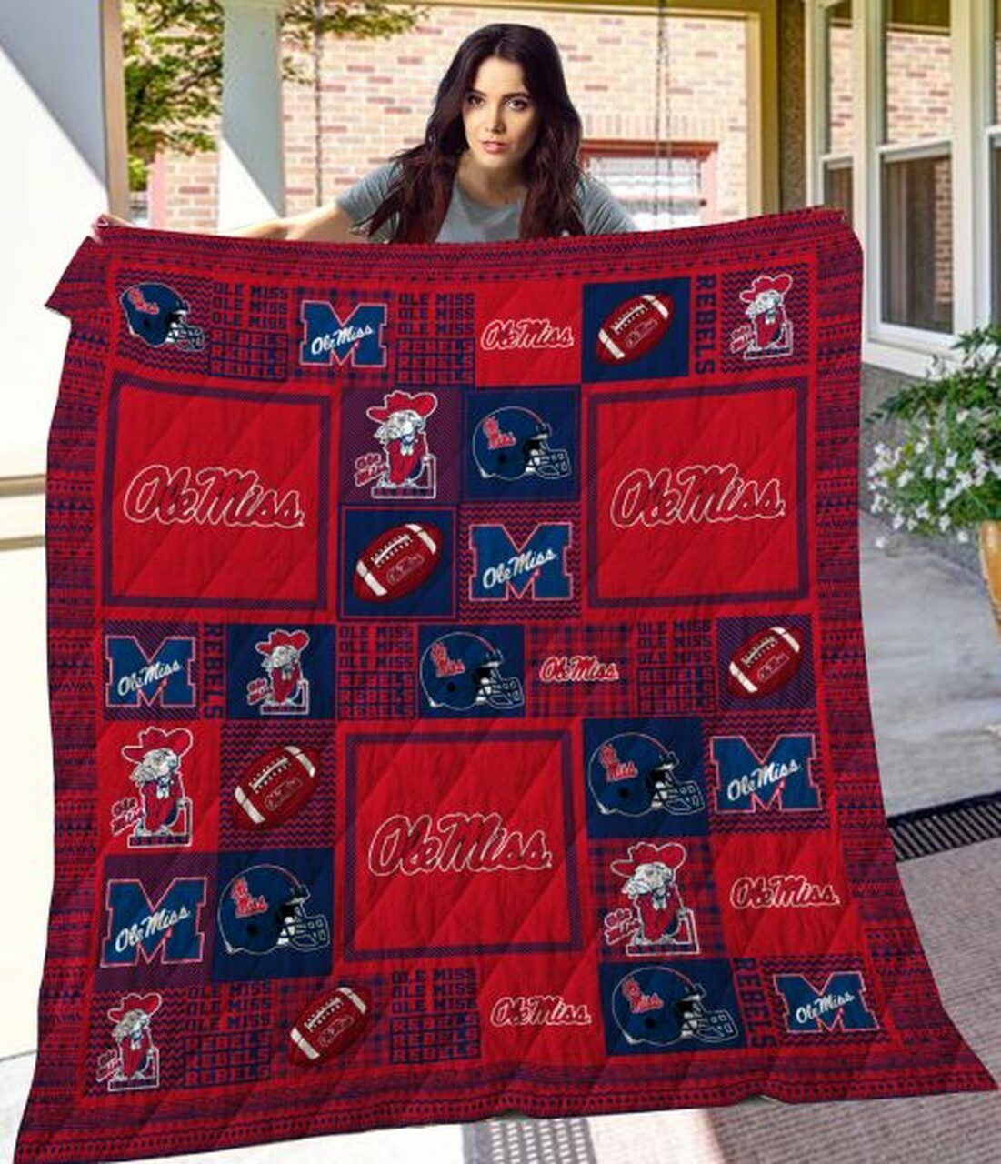 Ole Miss Rebels Red Ncaa Quilt Bedding Set for Boys