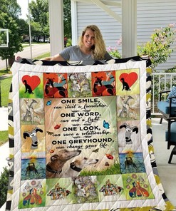 One Smile Can Start A Friendship Greyhound Dog Quilt Bedding Set with Adorable Design