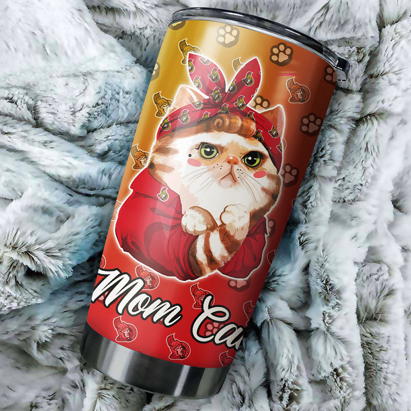 Ottawa Senators NHL Tumbler: Cat Mom Tumbler with NHL Logo, Perfect for Dedicated Fans