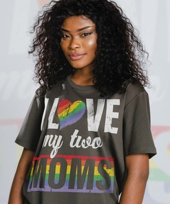 PRIDE Months I Love My Two Moms Unisex Shirts, Funny LGBT T-Shirt with Love Symbol Print