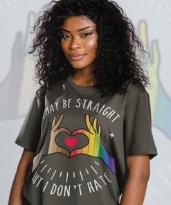 PRIDE Months Unisex Shirts, Straight But No Hate, LGBT T-Shirt with Rainbow Love Symbol Print