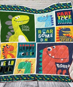 Part-time monster dinosaur quilt blanket, perfect for fans of T-Rex