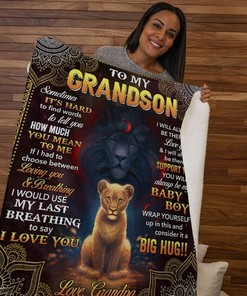 Pass On Your Love With Lion To My Grandson Fleece Quilt Blanket