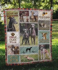Paws And Enjoy The Good Life Greyhound Quilt Bedding Set with Adorable Design