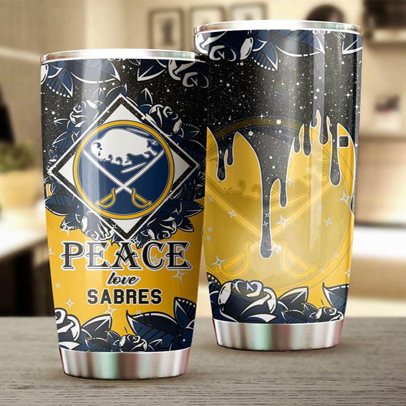 Peace, Love, and Hockey Grunge Design Buffalo Sabres NHL Tumbler - Perfect Gift for Hockey Fans - Image 2