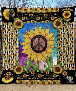 Peaceful Hippie Sunflower Quilt Blanket, Perfect Gift For Hippie Soul