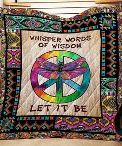 Peaceful Symbol Let It Be Dragonfly Boho Quilt Bed Set