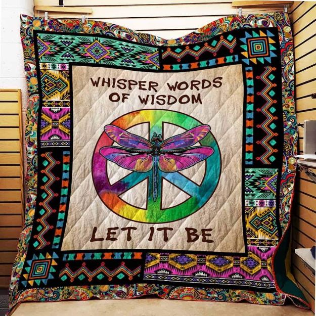 Peaceful Symbol Let It Be Dragonfly Boho Quilt Bed Set
