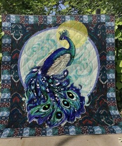 Peacock and Moon Quilt Blanket for Celestial Decorating