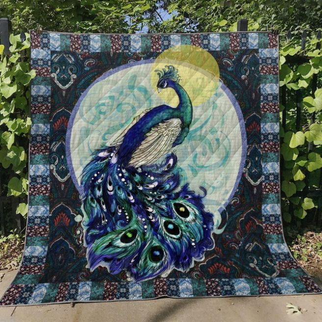 Peacock and Moon Quilt Blanket for Celestial Decorating