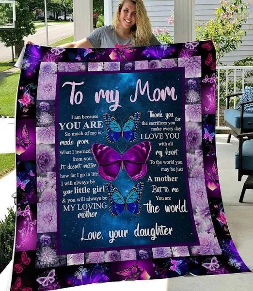 Perfect Gift for Mom – Purple Butterfly Themed Fleece Blanket