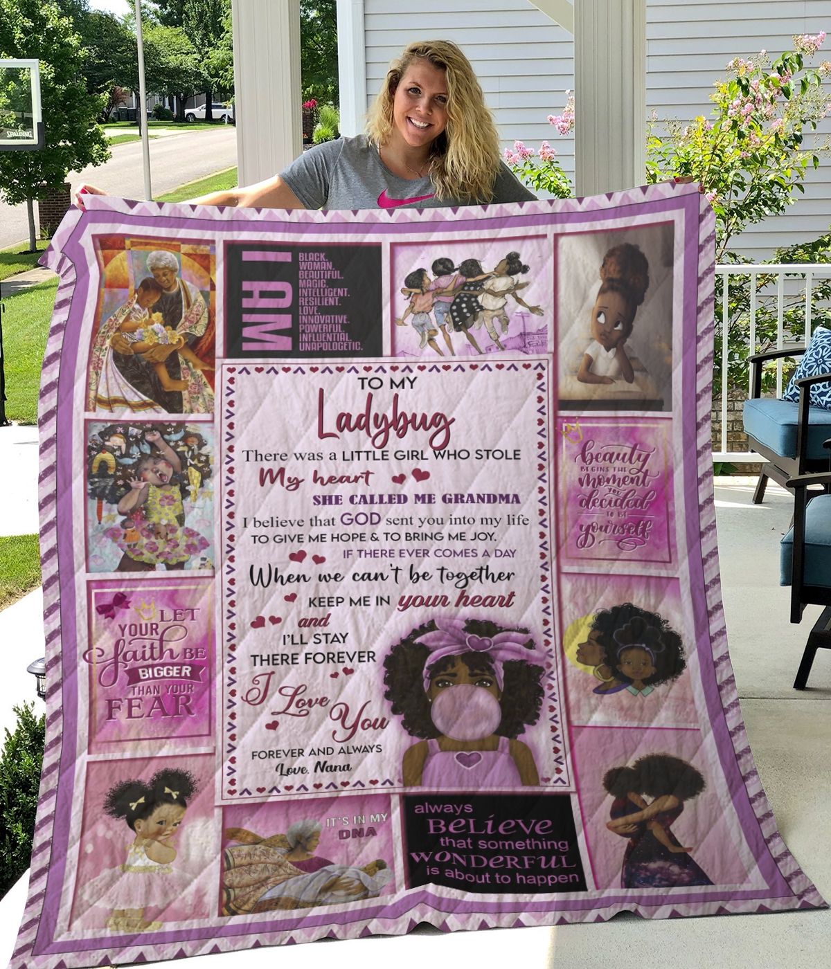 Personalized Black Girl Quilt Bedding Set for Granddaughter