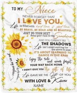Personalized Blanket From Aunt, Uncle to Niece with White Sunflower Bedding Set