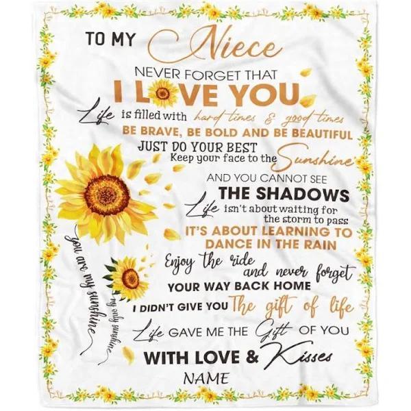 Personalized Blanket From Aunt, Uncle to Niece with White Sunflower Bedding Set