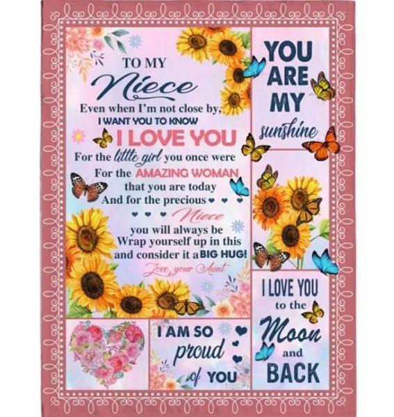 Personalized Butterfly Sunflower Blanket for Niece - Feels Like a Warm Hug from Aunt