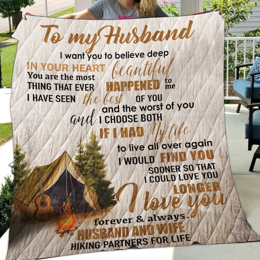 Personalized Camping Family To My Husband Quilt Bedding Set with a Photo Collage