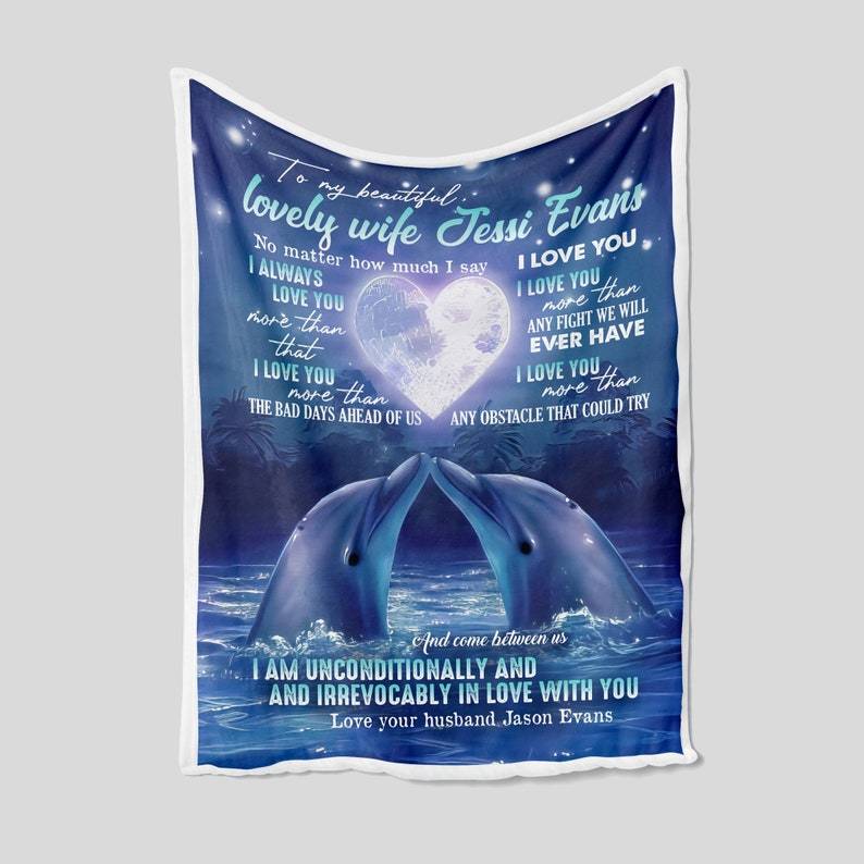 Personalized Dolphin Couple Blanket for Wife from Husband Birthday Sofa - A Romantic and Heartfelt Gift for Your Beloved