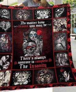 Personalized Gifts for Insane Couples: Skull Husband and Wife Quilt Blanket with Quotes