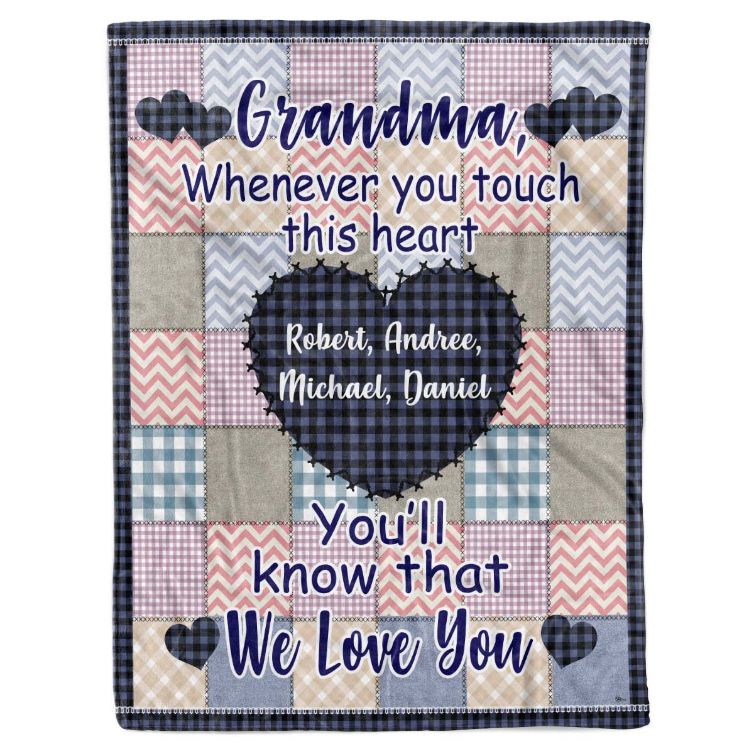 Personalized Grandma Heart Blanket for Nana Mimi Gigi from Grandkids - Best Gift Idea for Mother's Day