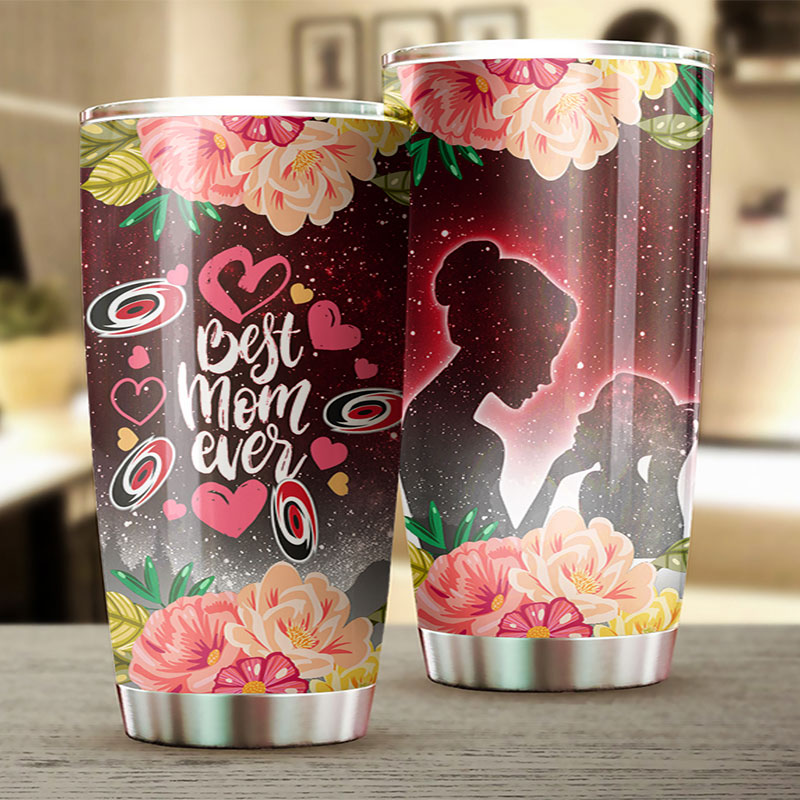 Personalized NHL Tumbler for Mom - Best Mom Ever with Carolina Hurricanes Flower Design - Image 2