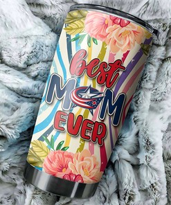 Personalized NHL Tumbler for Mom - Best Mom Ever with Columbus Blue Jackets Flower Design