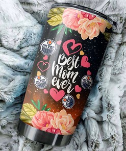 Personalized NHL Tumbler for Mom - Best Mom Ever with Edmonton Oilers Flower Design