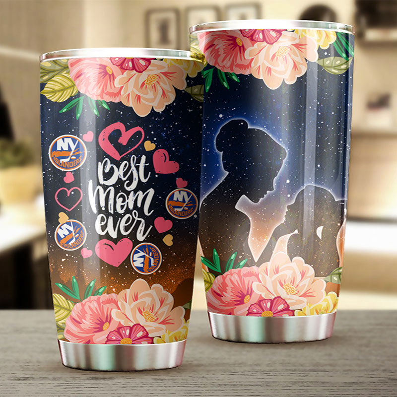 Personalized NHL Tumbler for Mom - Best Mom Ever with New York Islanders Flower Design - Image 2
