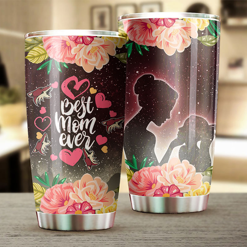 Personalized NHL Tumbler for Mom - Best Mom Ever with Phoenix Coyotes Flower Design - Image 2