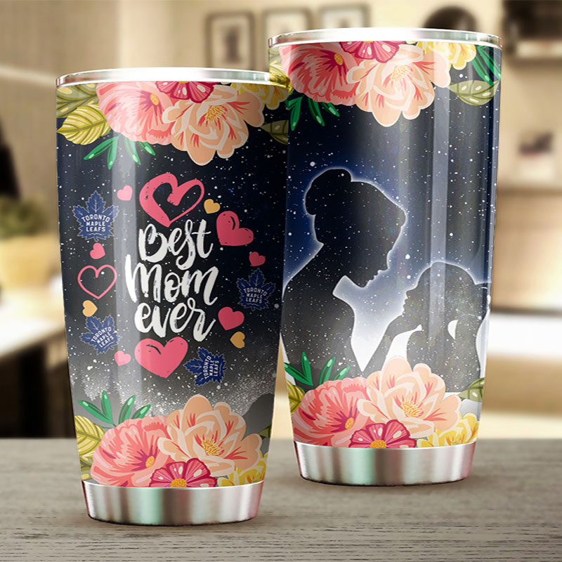 Personalized NHL Tumbler for Mom - Best Mom Ever with Toronto Maple Leafs Flower Design - Image 2