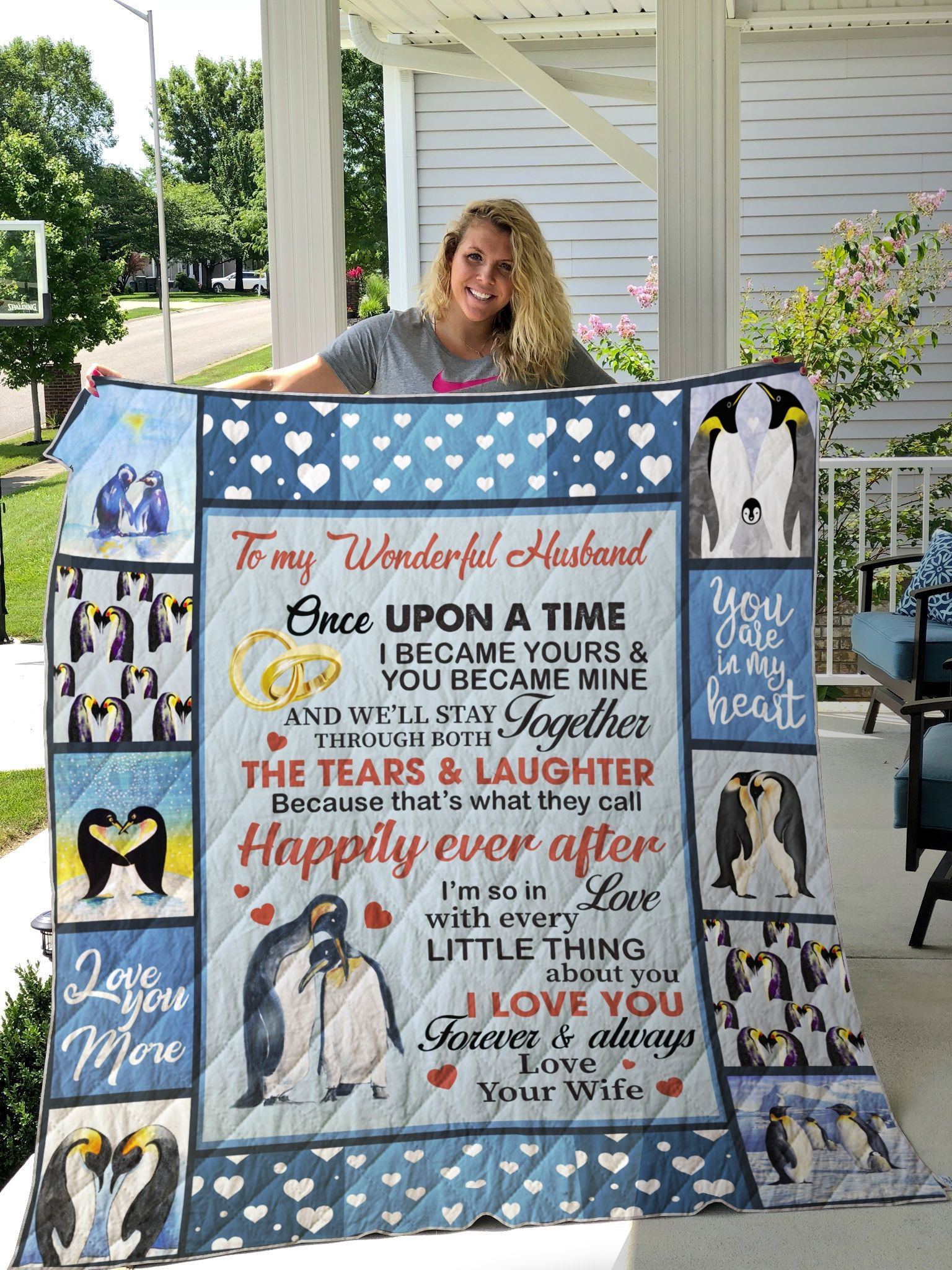 Personalized Penguin To My Husband From Wife I Love You Forever And Always Quilt Bedding Set