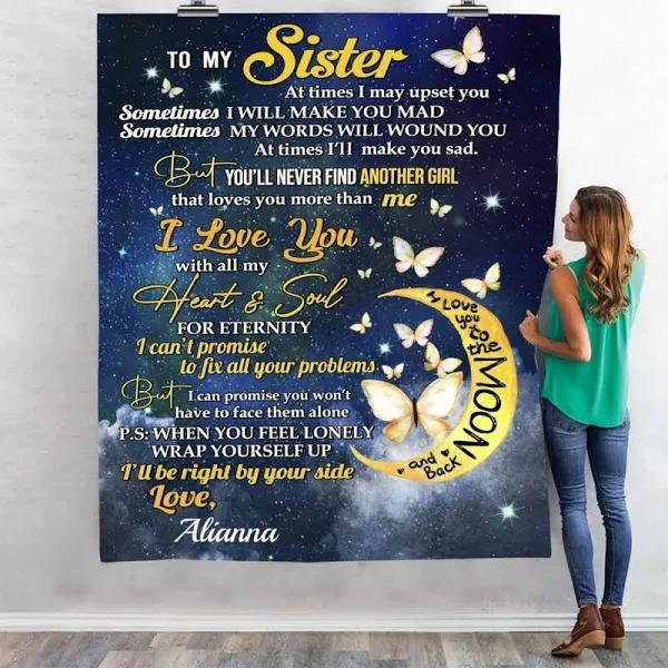 Personalized Quilt Bedding Set for Sister: Fleece Blanket Gift