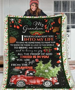 Personalized Red Truck Christmas Quilt Blanket for Grandson