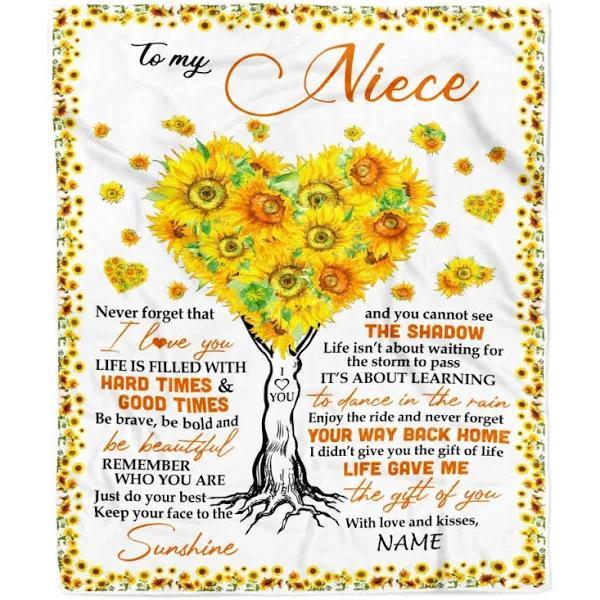 Personalized Sunflower Blanket for Niece from Auntie Life - Heartwarming Gift for Niece's Birthday