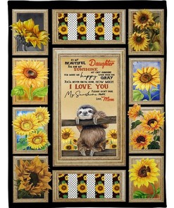 Personalized Sunflower Sloth Fleece Blanket For Daughter
