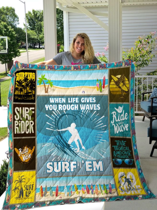 Personalized Surfing Lover Quilt Blanket for Birthday Christmas Thanksgiving