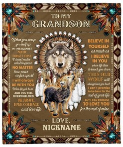 Personalized Wolf Lover's Native Blanket Quilt Bedding Set for Grandson
