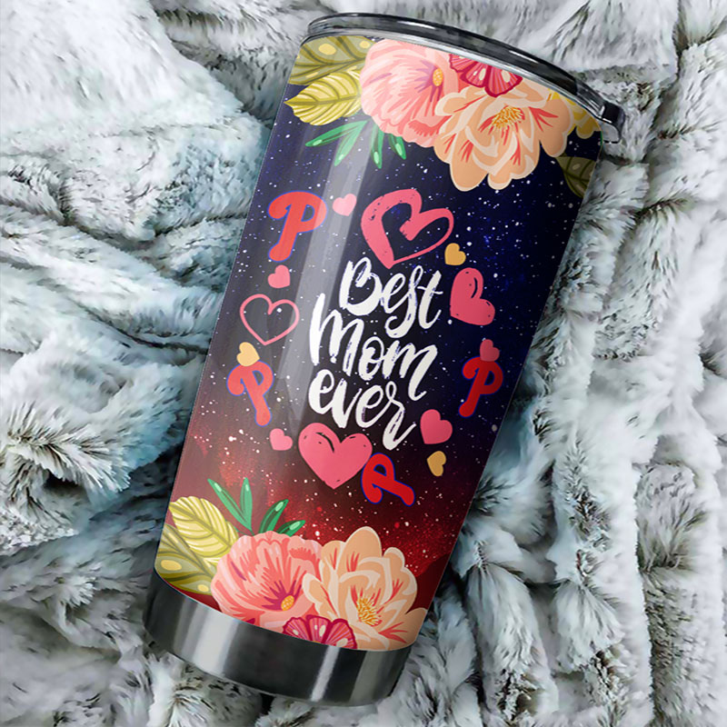 Philadelphia Phillies MLB Tumbler for Best Mom Ever with Cool Flower Design and MLB Logo