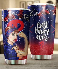 Philadelphia Phillies MLB Tumbler for strong and caring Best Moms Ever with personalized design and MLB logo