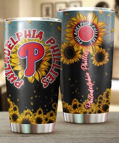 Philadelphia Phillies MLB Tumbler with sunflower design and custom MLB logo