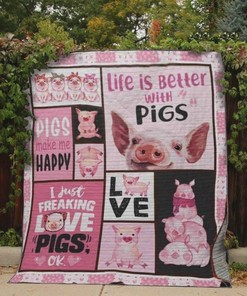 Pig lovers, cuddle up with this Life is Better with Pigs quilt blanket