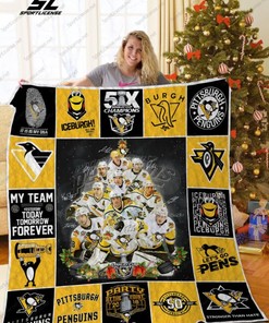 Pittsburgh Penguins Christmas Tree Let's Go Pens Quilt Blanket for Hockey Fans