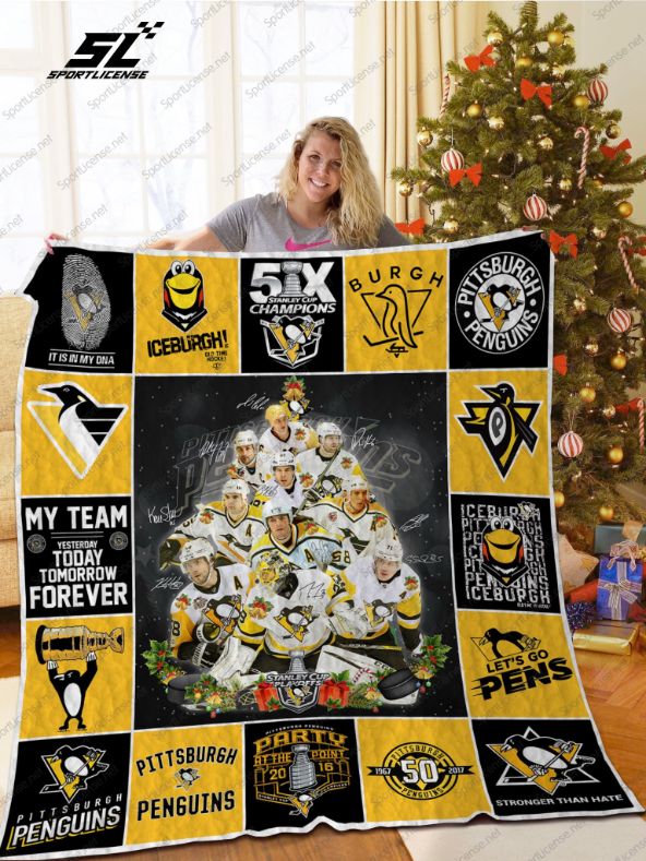 Pittsburgh Penguins Christmas Tree Let's Go Pens Quilt Blanket for Hockey Fans