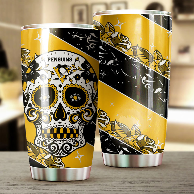 Pittsburgh Penguins NHL Tumbler: Skull Design Tumbler for NHL Fans, Perfect for Game Days