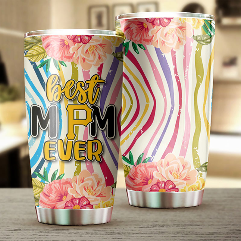 Pittsburgh Pirates MLB Tumbler for Best Mom Ever with Flower Design and MLB Logo - Image 2