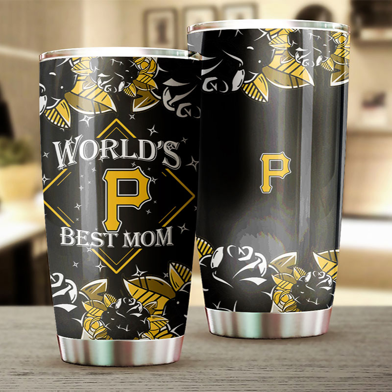 Pittsburgh Pirates MLB Tumbler for World's Best Moms with flower design and MLB logo - Image 2