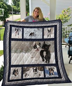 Play with Snow Boston Terrier Quilt Bedding Set with Quilt Blanket, Great Gift for Dog Lovers