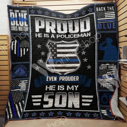 Police Mom Proud He is a Policeman Quilt Blanket - Personalized gift for Proud Police Moms