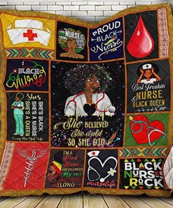 Proud Black Nurse Quilt Blanket with Quotes, Bed Set Vintage