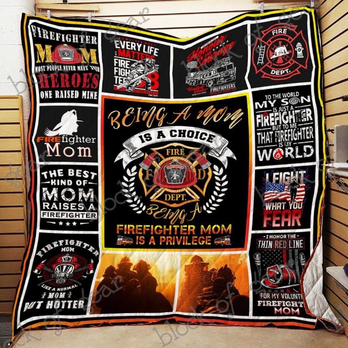 Proud Firefighter Mom Vintage Style Quilt Blanket
